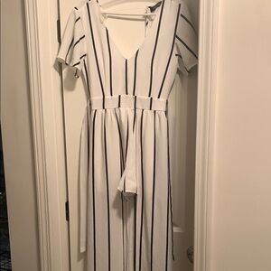 White and Black Striped Jumpsuit
